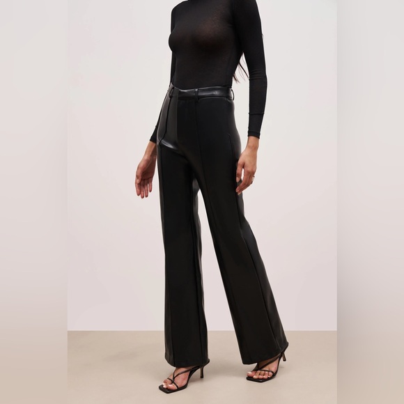 NWT Because of Alice BOA Black Leather Wide Leg Trousers Size M - Picture 3 of 11